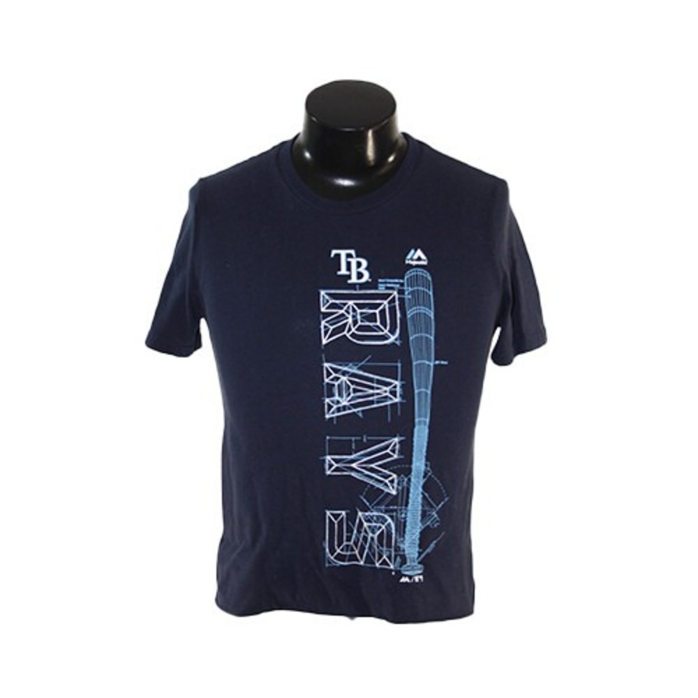 Majestic T-Shirt Youth L Blue Tampa Bay Rays MLB Baseball Blueprint Graphic Tee